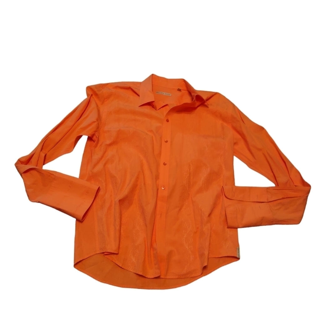 Ted Baker Coral Orange Long Sleeved Button Down Shirt Vanity 6 Slim Fit Modern
